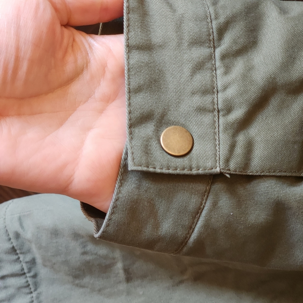 Olive Green Utility Jacket with Hood Snaps & Zipper POCKETS Size XL - Picture 12 of 16